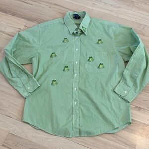 Vintage Green Gingham Plaid Frog Patch Gem Button Down Shirt-Top-L-Nature